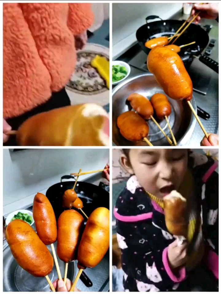 第一次做儿时最爱美食,鸡腿面包!成功!