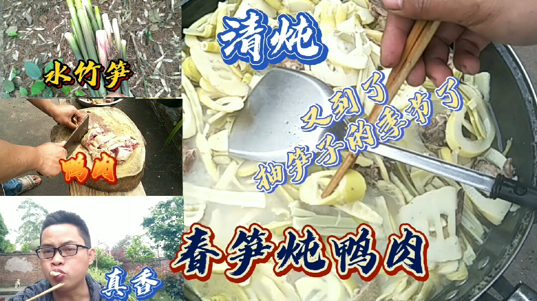 又到了抽笋子的季节,山上刚刚采到竹笋清炖鸭肉,肉嫩汤鲜笋脆