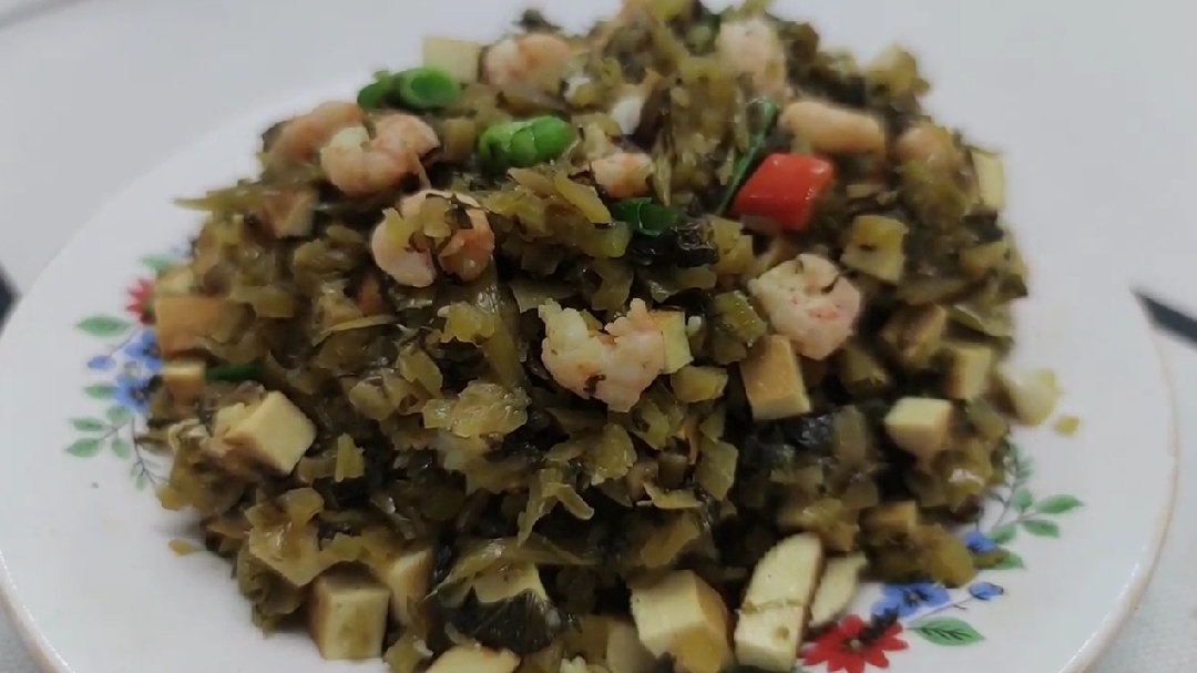 咸菜豆干虾仁还能这么炒,香辣可口,下饭神器,又吃了2碗饭