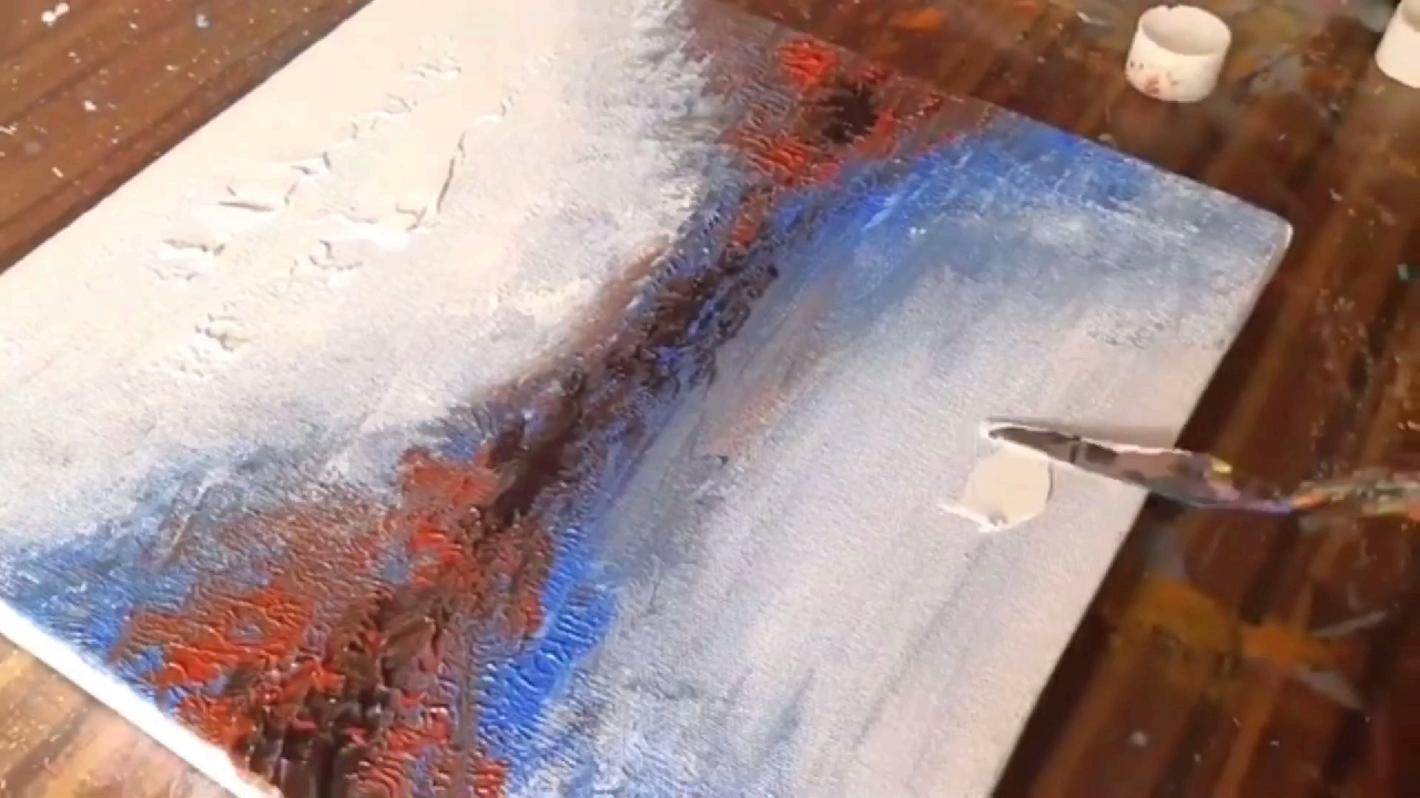 治愈系油画!国外大师教新手画简单抽象画:鱼肚白or雪景??傻傻