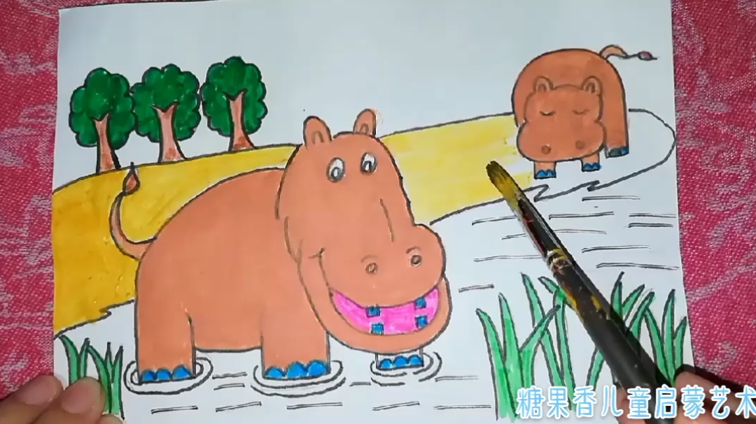 创意儿童画动物篇河马简笔画漫画卡通动漫宝宝学画画绘画亲子育儿