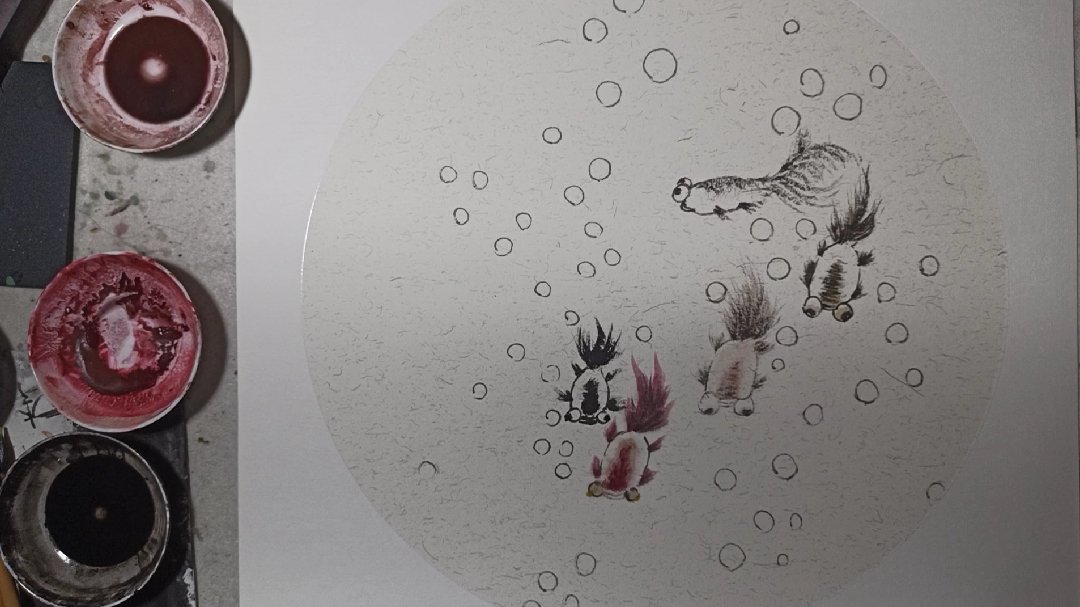 国画另类金鱼画法第4集:作品五鱼图,画鱼泡
