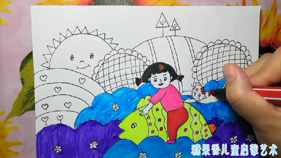 创意儿童画捉鱼简笔画漫画卡通动漫宝宝学画画绘画亲子育儿