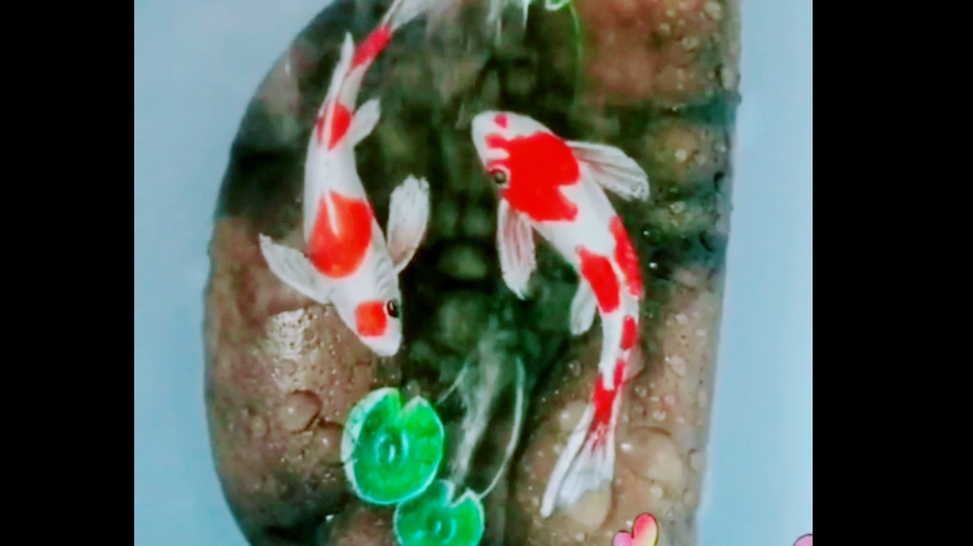 石头画鱼儿水中游