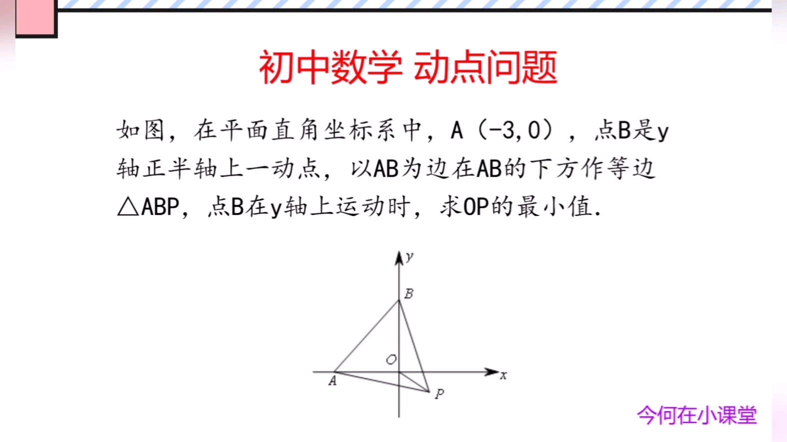 [图]初中数学,瓜豆原理,点B在y轴上运动时,求OP的最小值