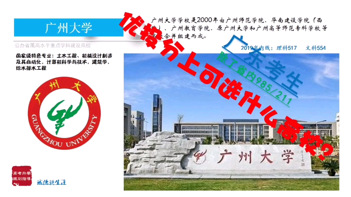 [图]广东高考考生 理500 文550 优投线以上 省内可选高校(广州大学)