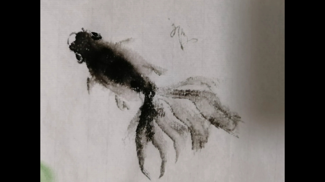 国画作品(水墨金鱼)画家用笔精湛,生动活泼