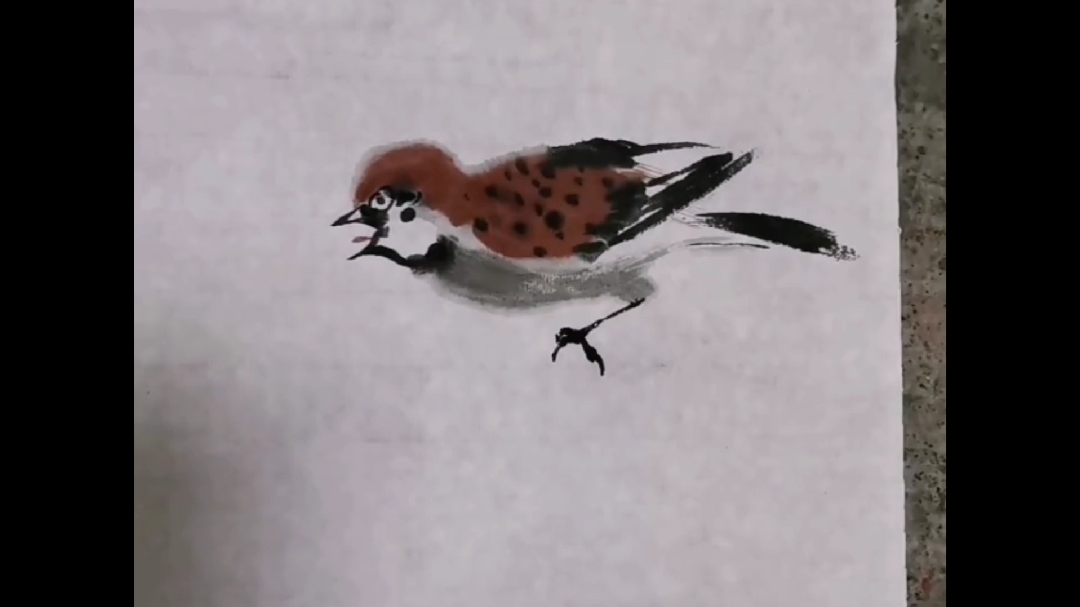 国画作品(写意发怒的麻雀)画家用笔精湛,简单易学