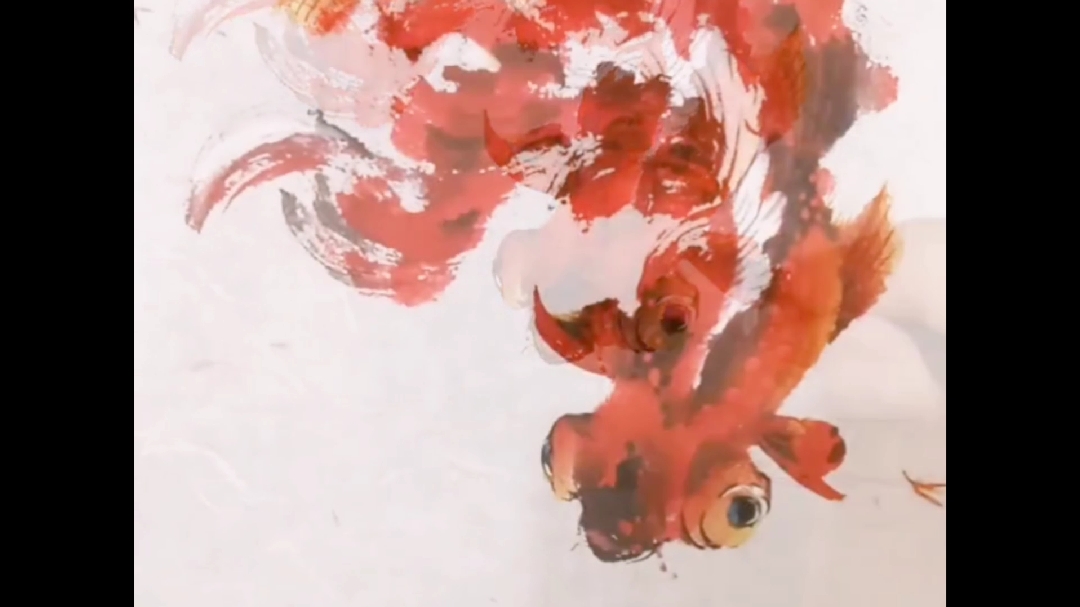 国画作品(写意小金鱼)画家一笔一画精致勾勒,太栩栩如生了