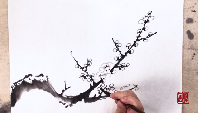 国画梅花画法之双勾梅花,三分钟就能掌握,收藏了