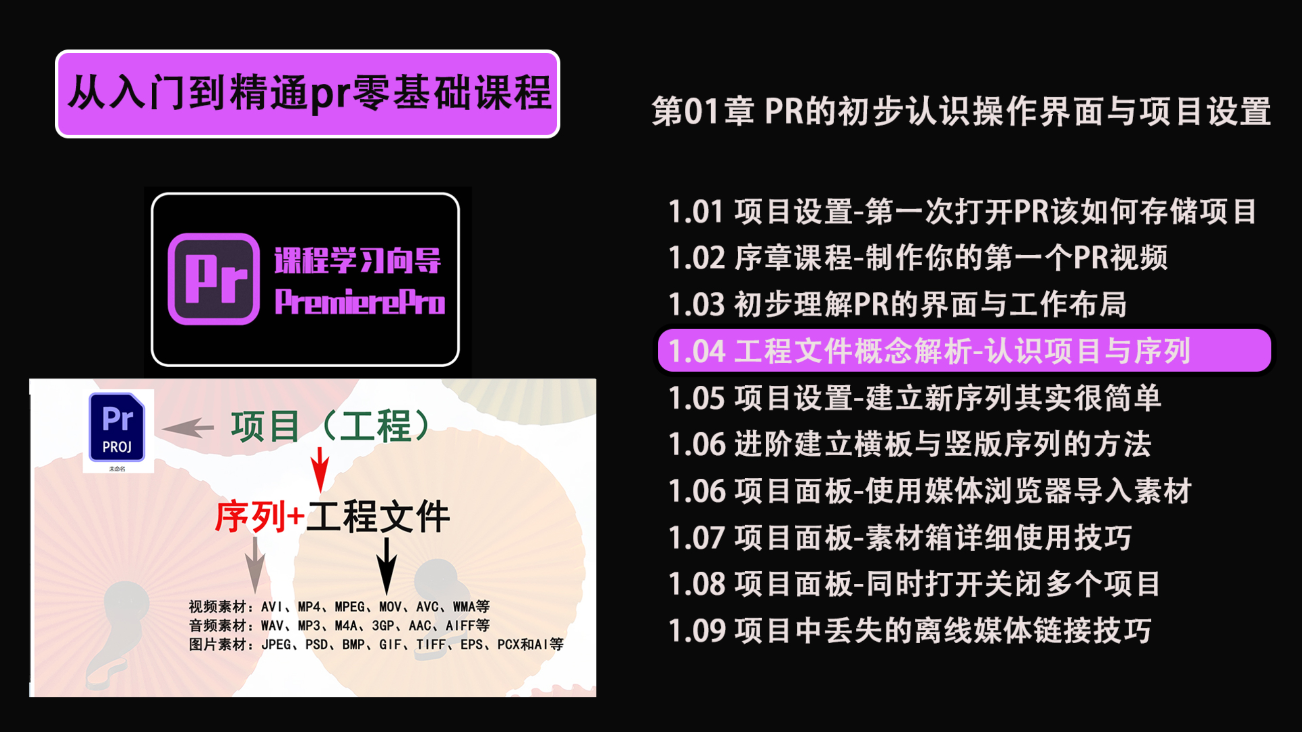 [图]Pr从入门到精通零基础课程-第四课:工程文件解析-认识项目与序列