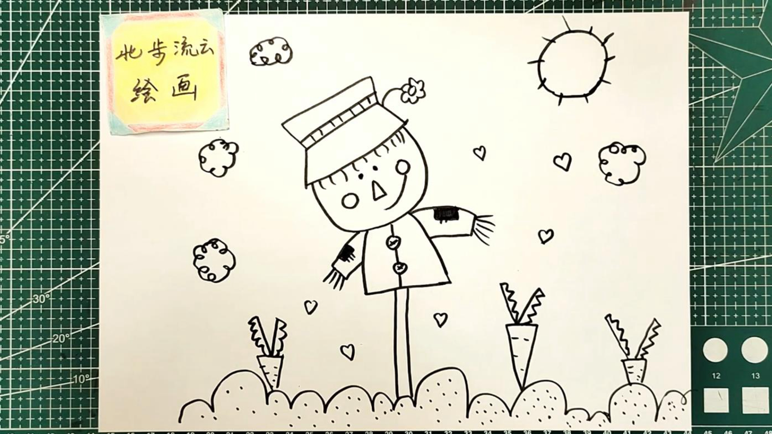 稻草人简笔画,陪孩子一起学画儿童画,简单易学