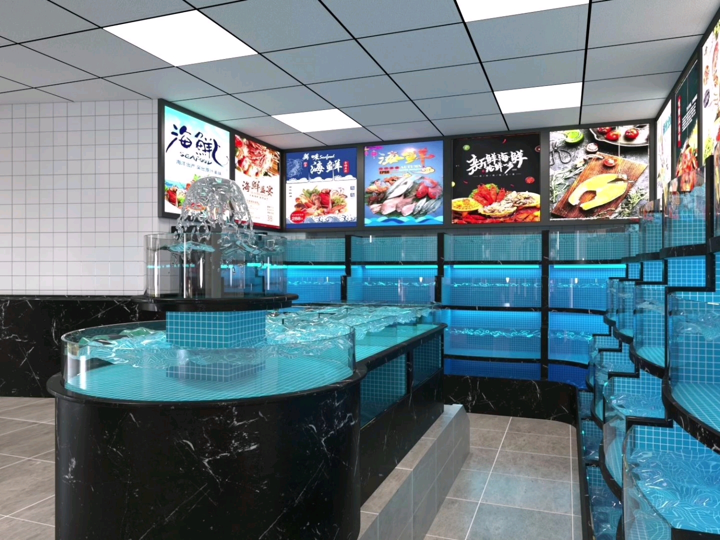 《淼深水产设备》饭店餐厅海鲜池-海鲜鱼缸-海鲜池-海鲜缸定制