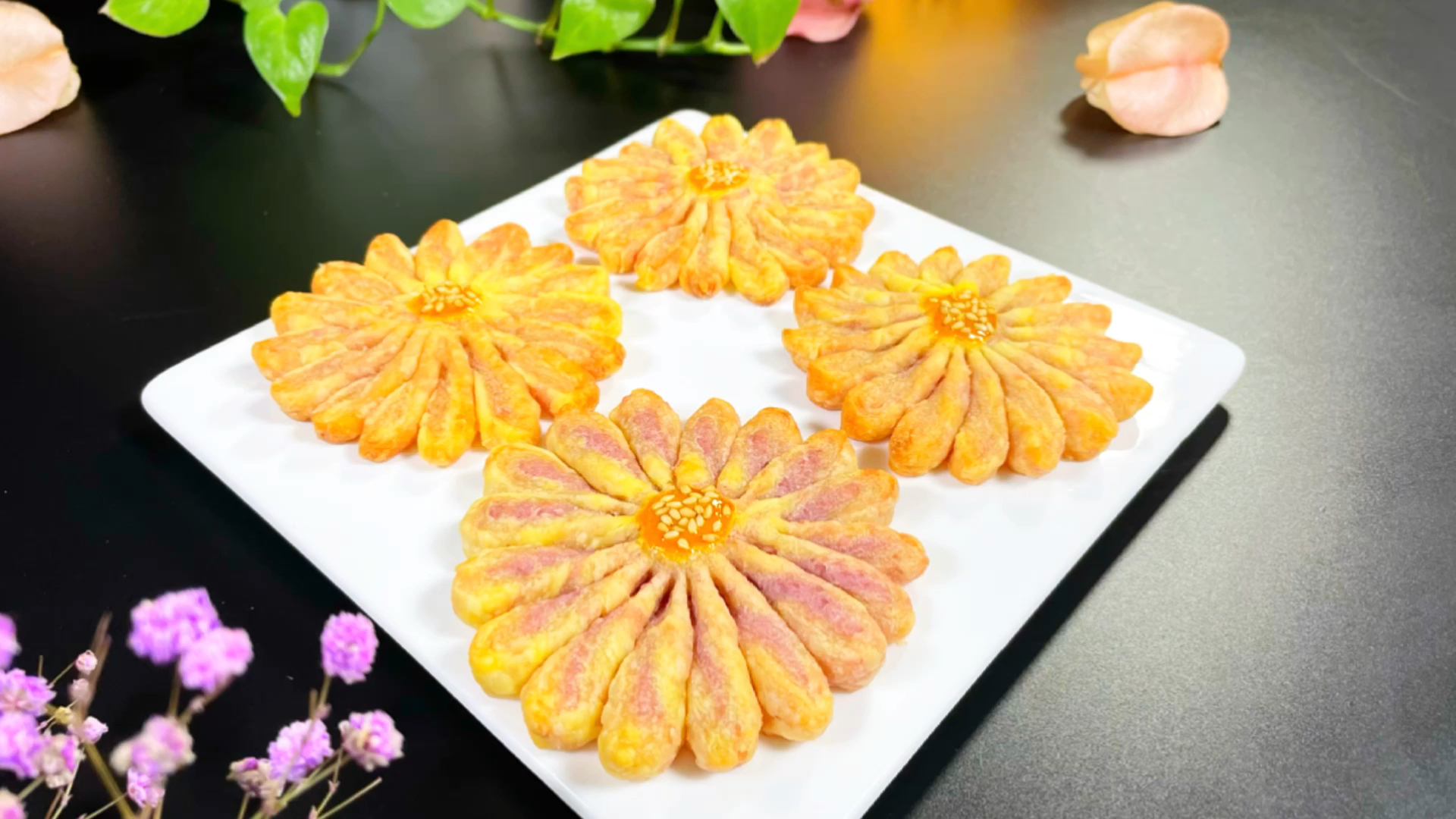 菊花酥最简单的做法,1个蛋挞皮轻松搞定,金黄酥脆高颜值又好吃