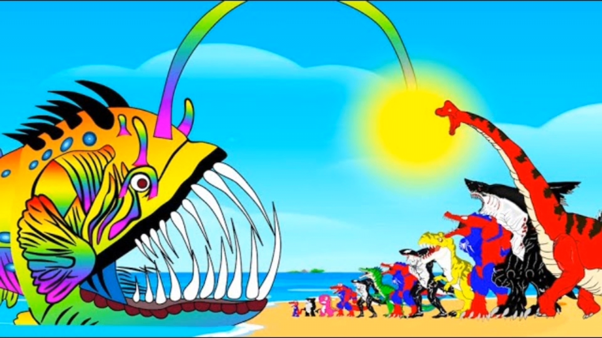 七彩巨齿灯笼鱼单挑哥斯拉家族