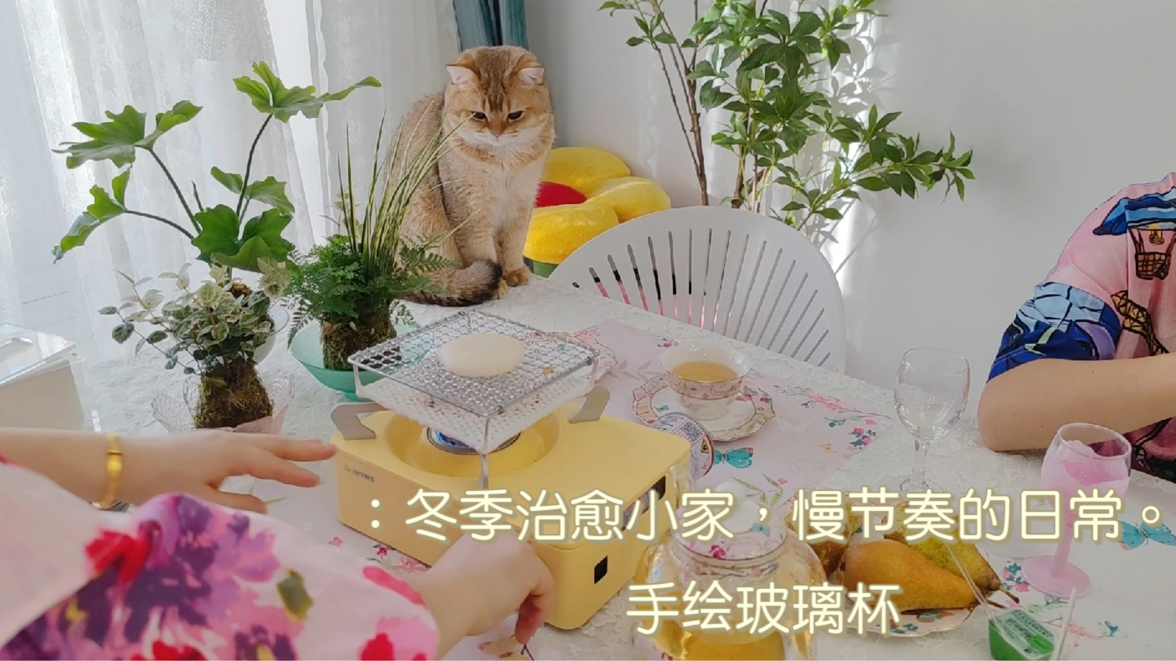 冬日治愈小家,慢节奏日常,令人羡慕!手绘玻璃杯,烤糍粑,惬意