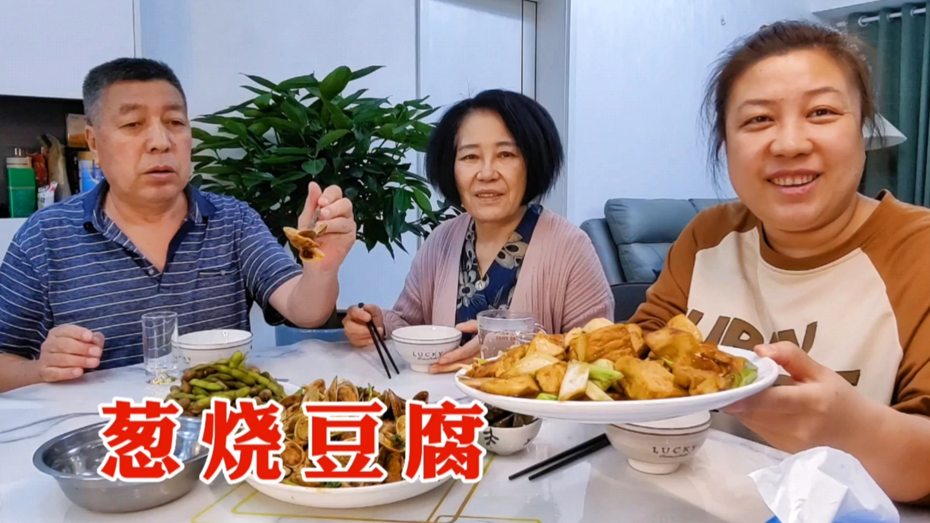 老爸做葱烧豆腐,简单又下饭的家常菜,胖妞拌着米饭,吃得贼啦香