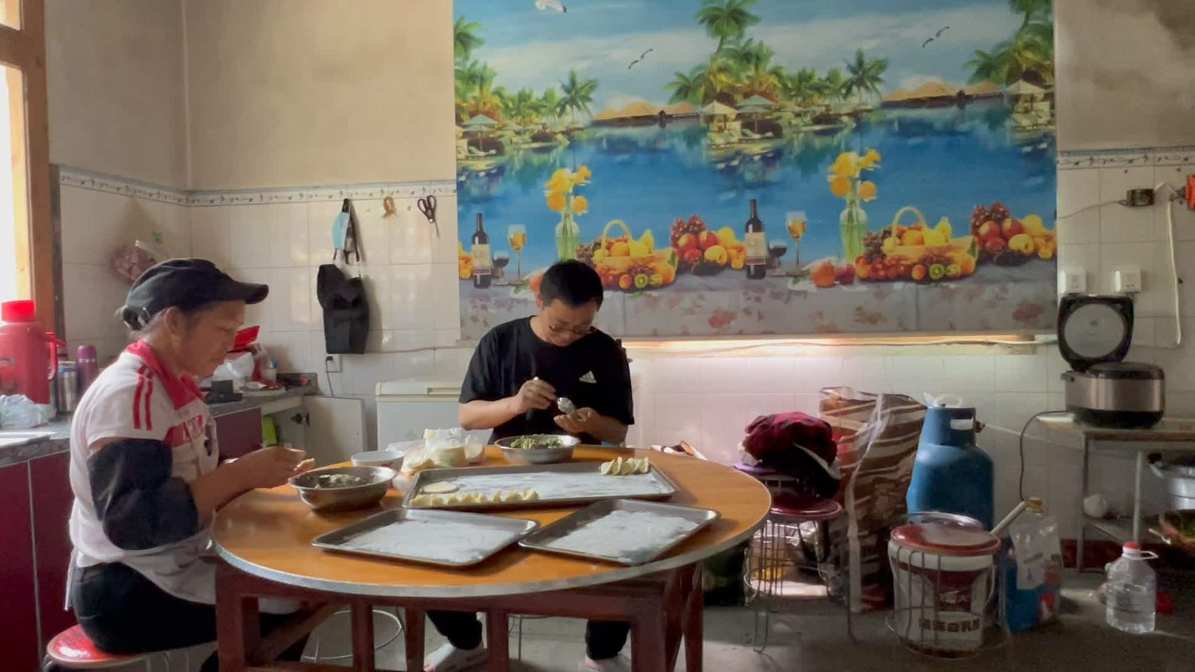 阿斌家包饺子,野菜馅儿太香了,一口一个越吃越香