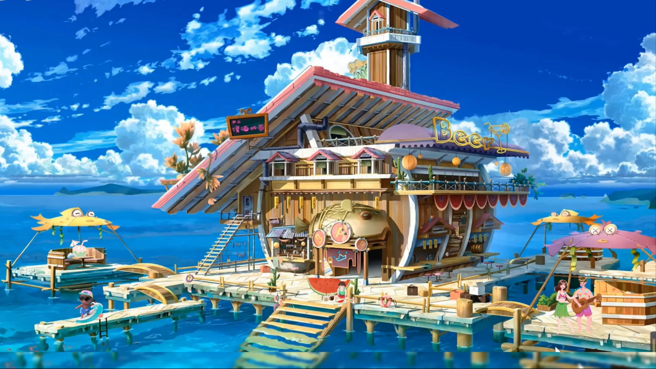 【白噪音】夏日海上奶茶店|放松|治愈|海景|唯美