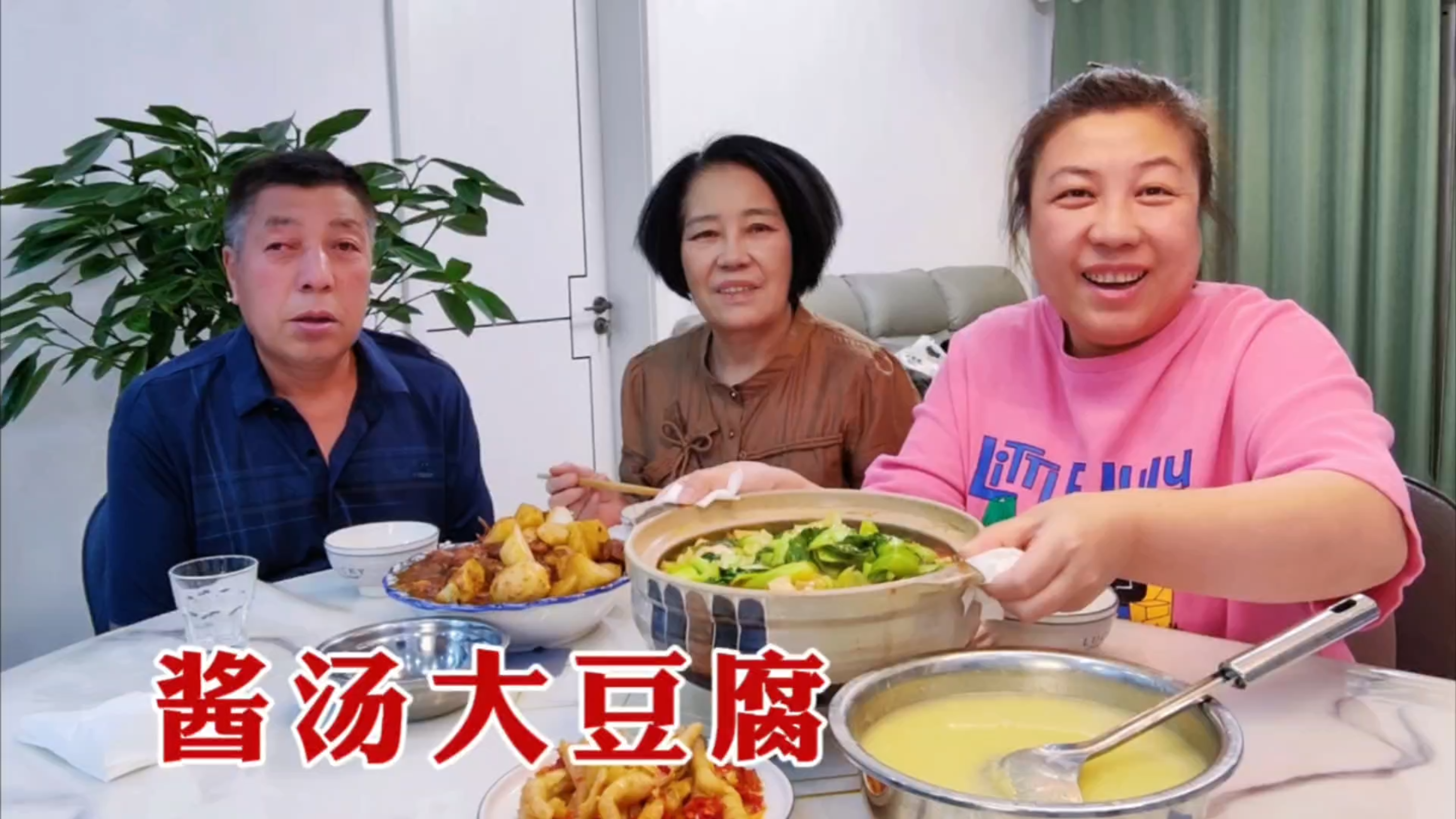 胖妞用韩式大酱炖锅豆腐,打包的大鹅肉炖山药,家常大炖菜吃着香