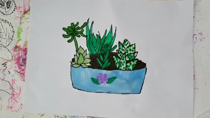 教你五分钟学画画《多肉植物》,我还没来得及怎么录,她就画完了