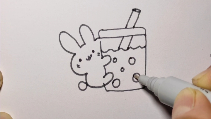 简笔画教你画爱喝奶茶的小白兔
