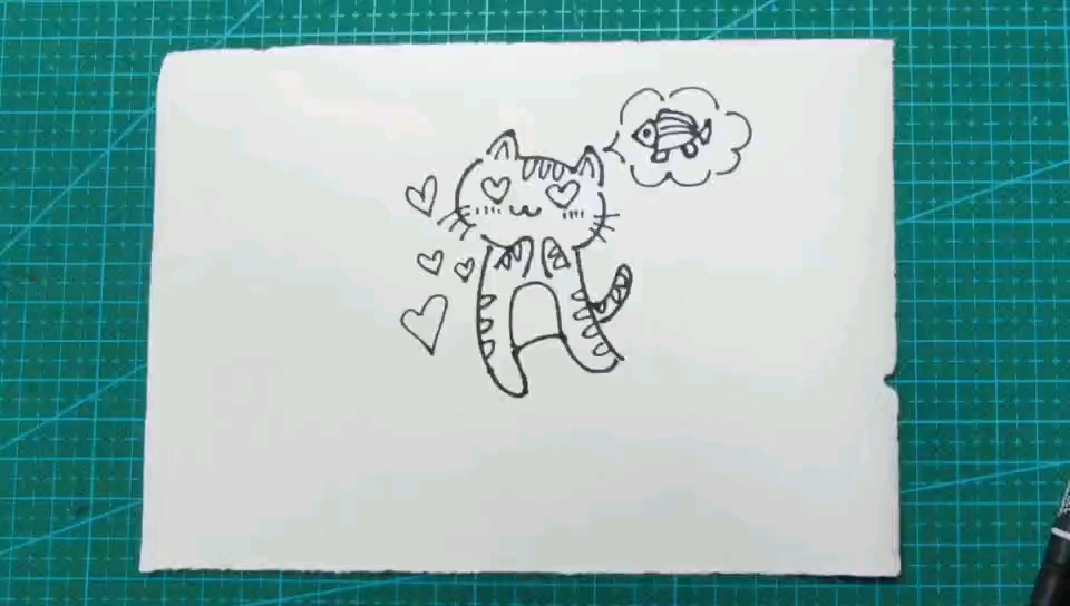简笔画  想吃小鱼的小猫咪