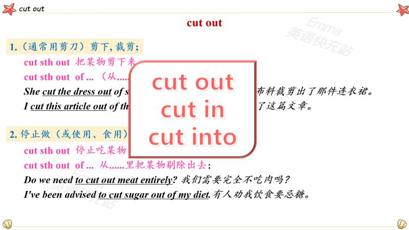 英语短语动词 cut 1.3 cut-cut out, cut in, cut into,教育,k12领域,好看视频